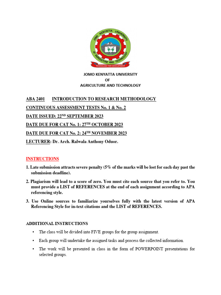 Aba 2401 Lecture 2 On 22nd Sept 2023 Cat 1 and Cat 2 PDF Hypothesis