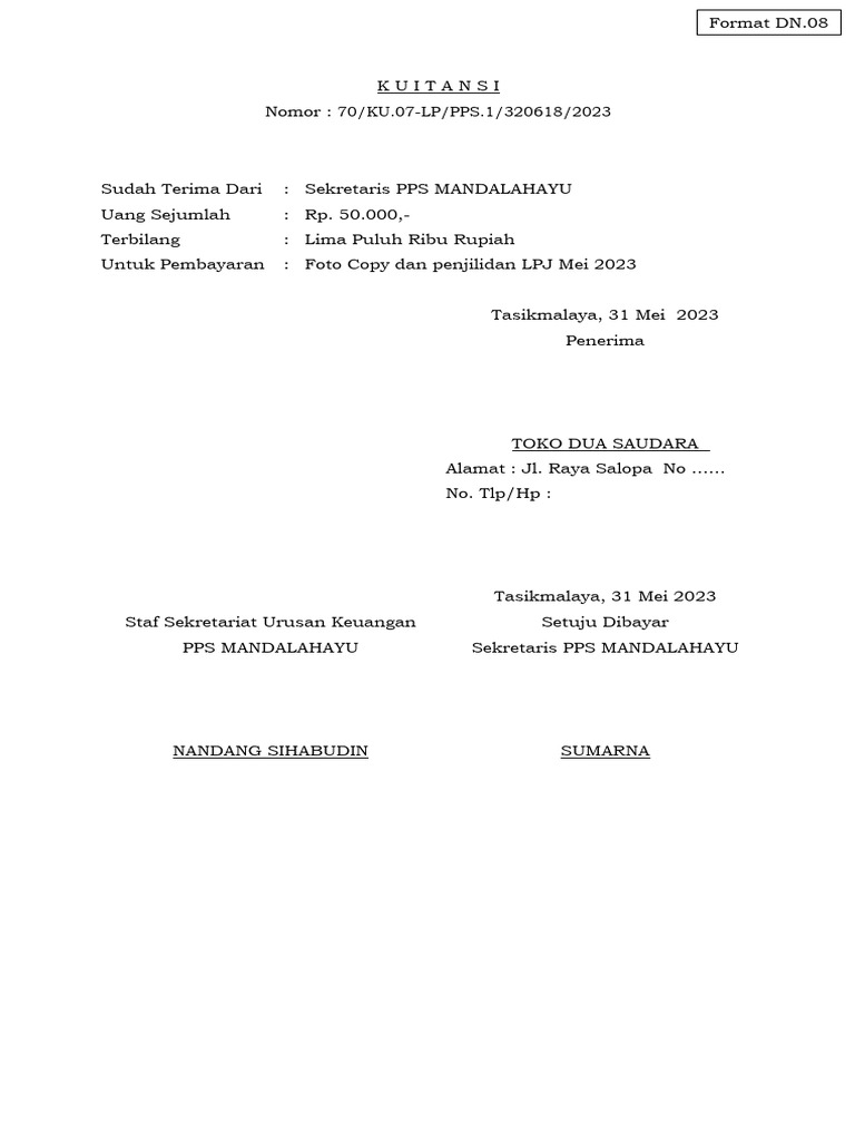 Format Dn.08 Kuitansi | PDF