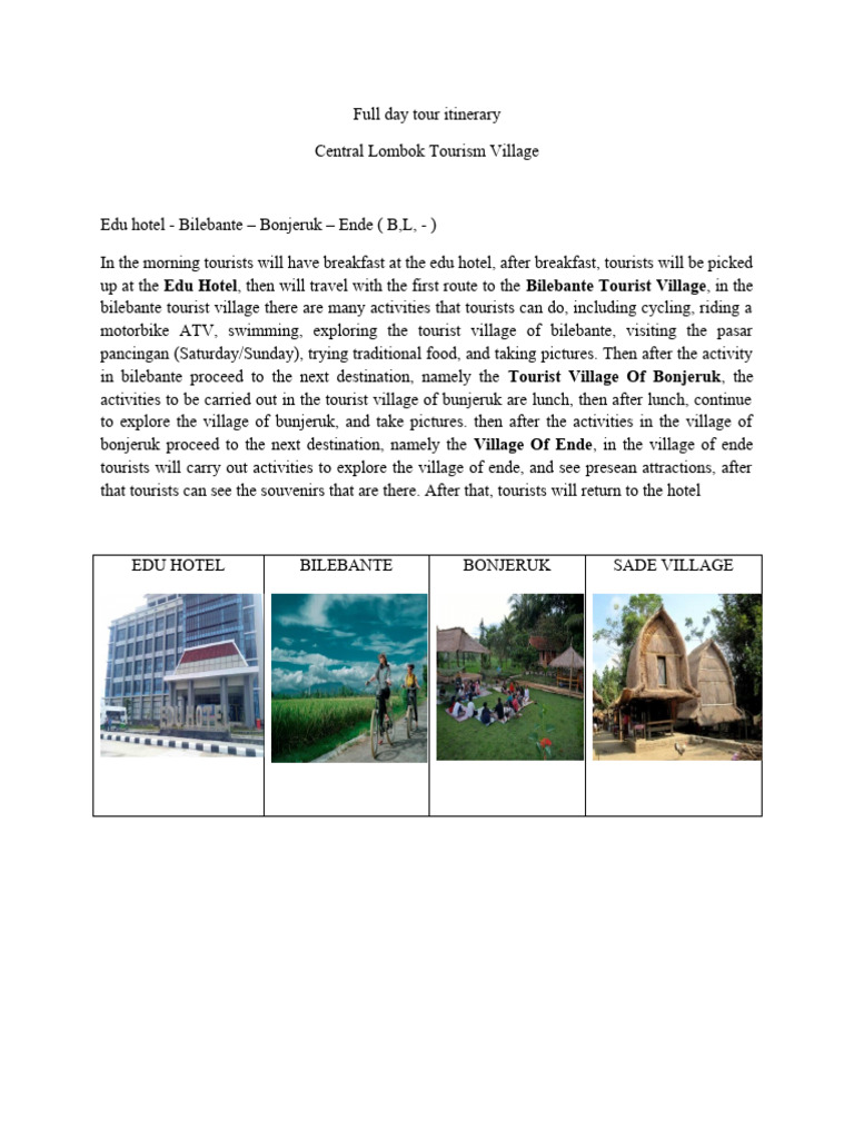 Full Day Tour Itinerary Bahasa Inggris Pdf Tourism Service Industries