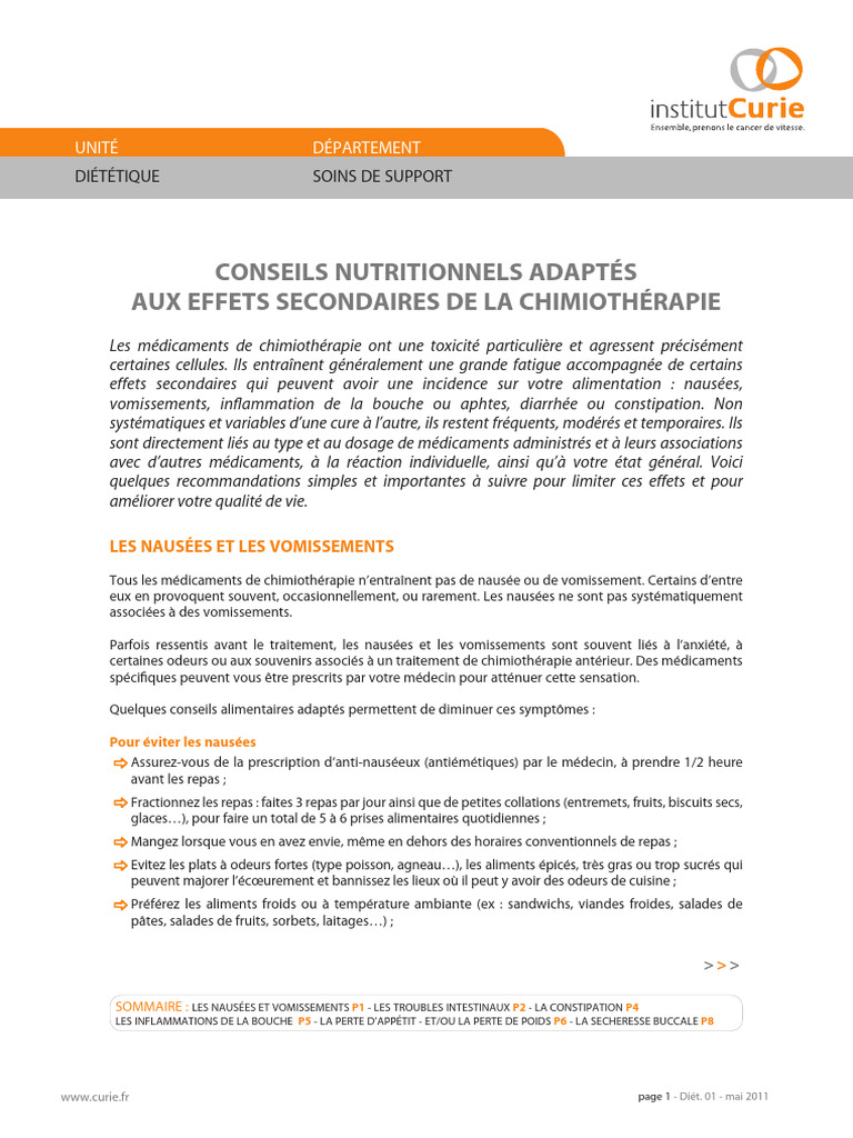 Alimentation pendant la chimiothérapie PDF Bienêtre — free download