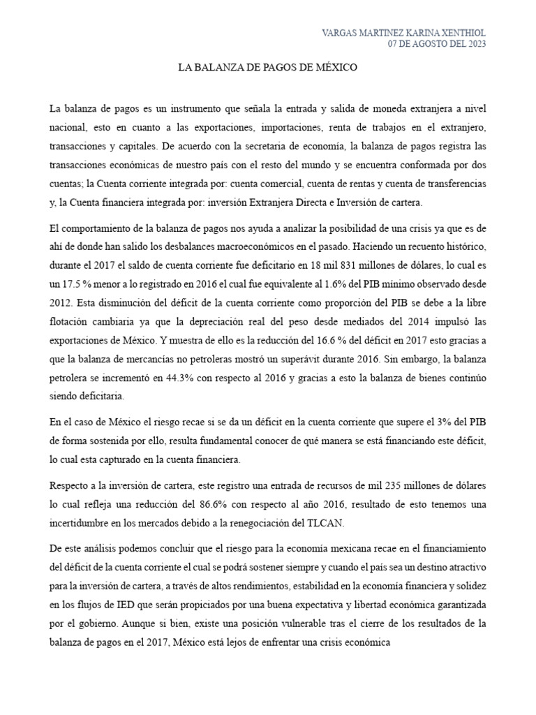 Análisis de la Balanza de Pagos en México | PDF | Balance de pagos ...