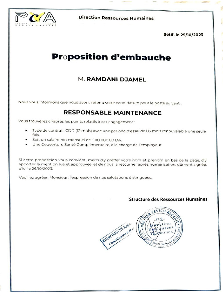 comment repondre à une proposition d'embauche