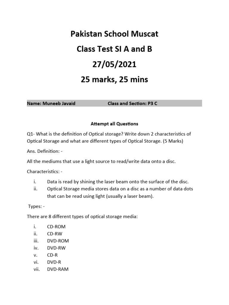 Class test 4 s1 pdf dvd cd rom