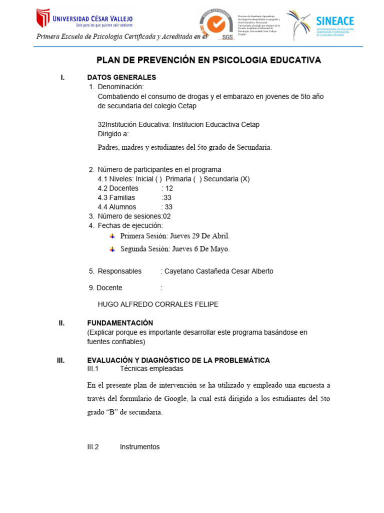 Modelo Plan de Intervención Oficial-1 | PDF | Sicología | Enseñando