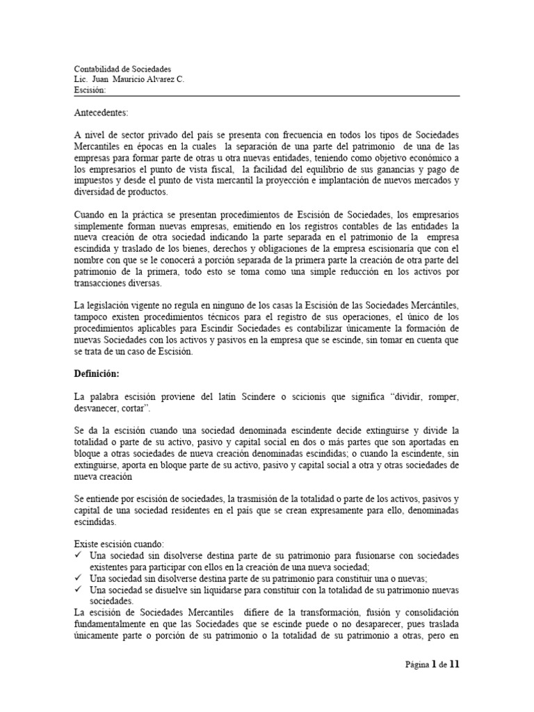 Escisión de Sociedades: Definición y Tipos | PDF