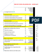 Ejercicio Estado Costos Produccion y Ventas. Estado Resultados