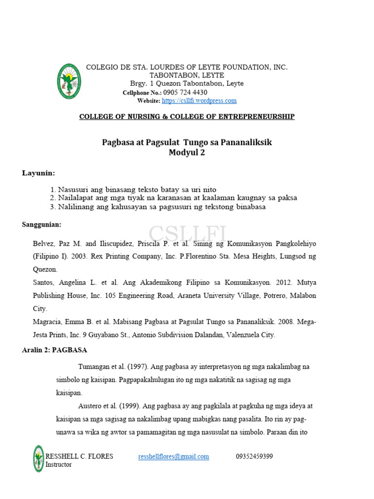 Modyul 2 Sa Filipino 21 Pagsulat At Pagbasa Tungo Sa Pananaliksik Pdf