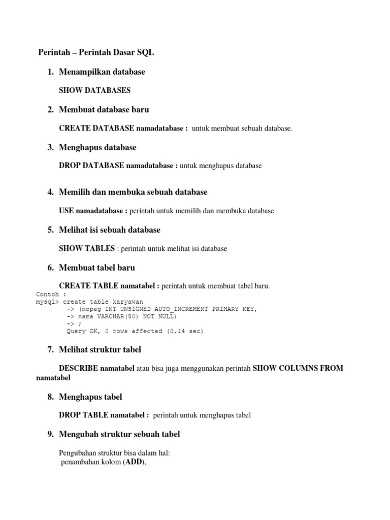 Perintah Dasar SQL untuk Database | PDF