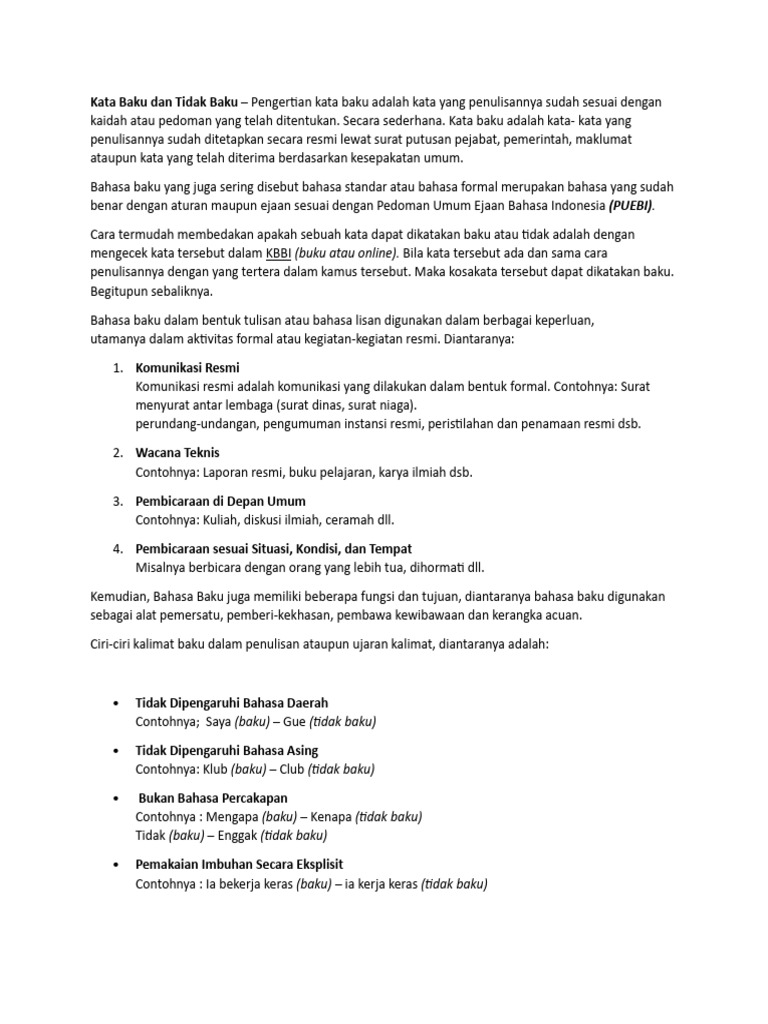 Kata Baku Dan Tidak Baku | PDF