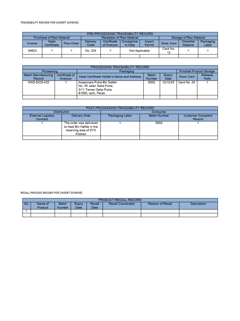 Traceability Record Template Guide | PDF | Marketing | Business Economics