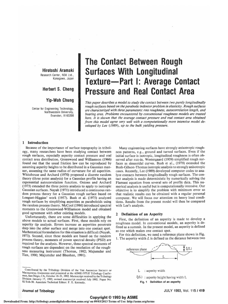 1993-Aramaki-The Contact Between Rough | PDF | Surface Roughness ...