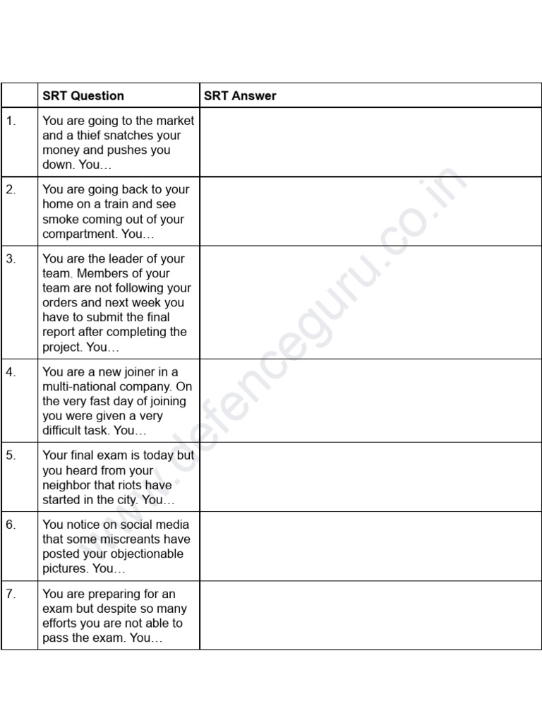 SSB SRT Practice Questions and Answers | PDF