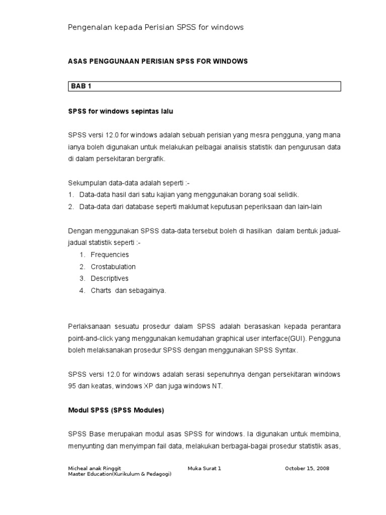 Asas Penggunaan Spss For Windows Terakhir Pdf