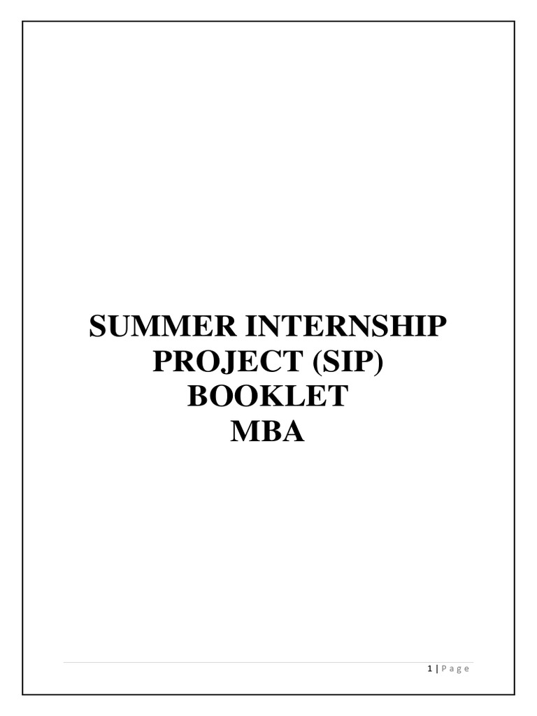 Summer Internship Booklet For MBA Students PDF