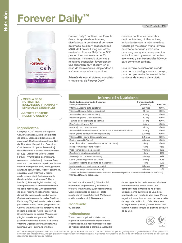 Forever Daily: Ingredientes | PDF