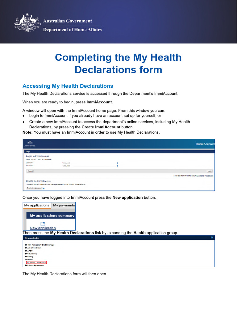 Completing My Health Declarations Form | PDF