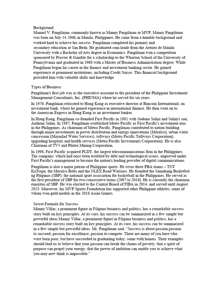 The Magnate’s Fortune: 5 Trillionaire Secrets Behind Manny V. Pangilinan’s Success  : Financial Reports Latest Bio & News