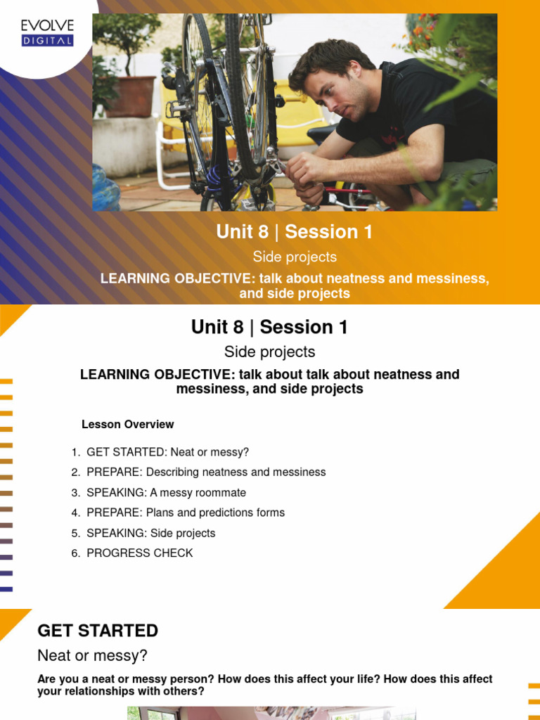 Unit 8 session 1 learning objective talk about neatness and