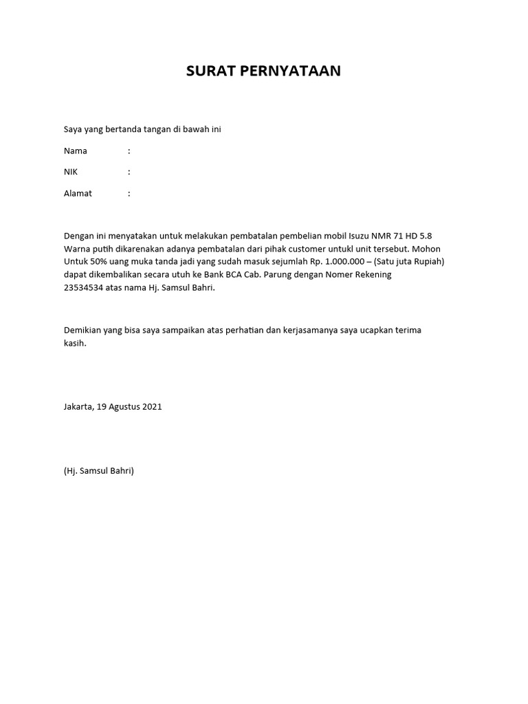 Surat Pernyataan Masih D Edit | PDF