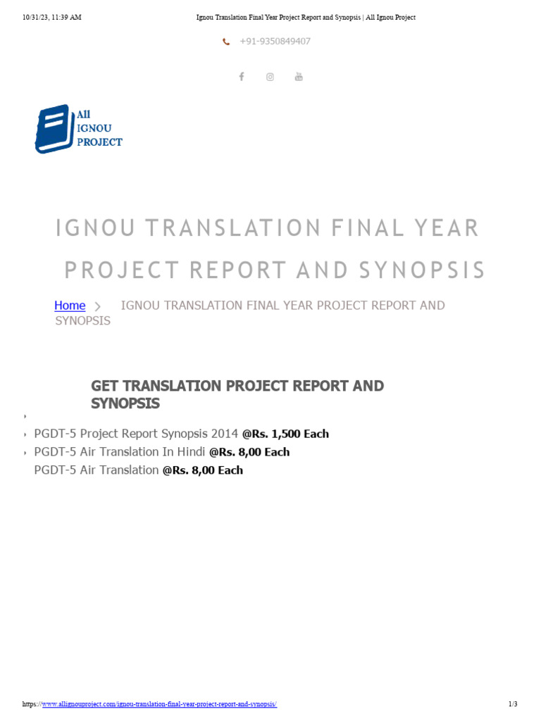 Ignou Translation Final Year Project Report and Synopsis PDF