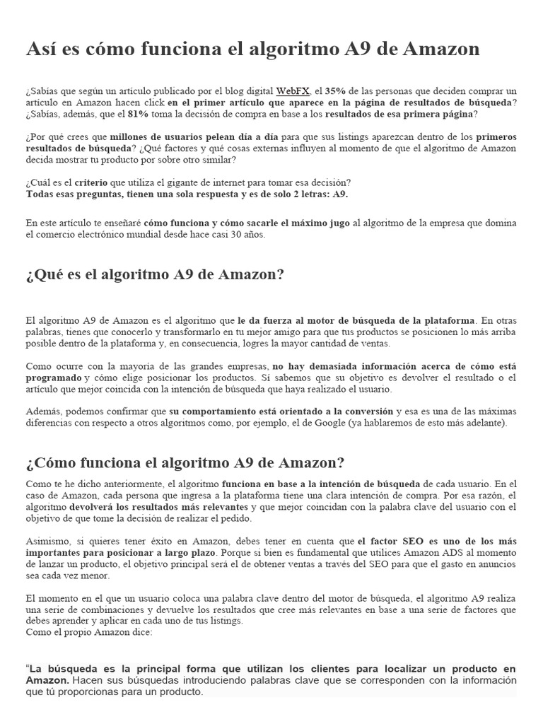 Así Es Cómo Funciona El Algoritmo A9 de Amazon | PDF