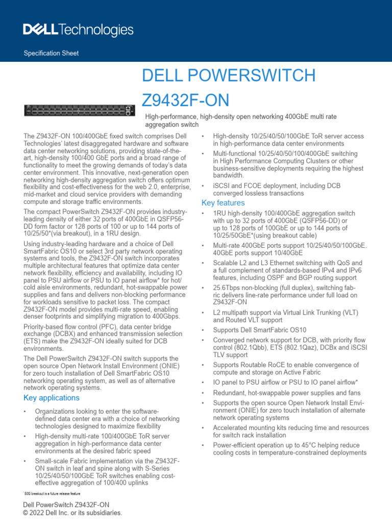 Dell Emc Powerswitch z9432f Spec Sheet PDF