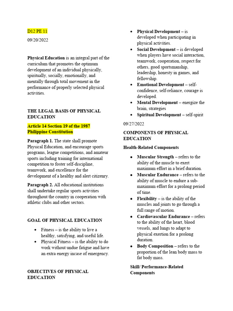Overview of Physical Education Goals | PDF | Career & Growth