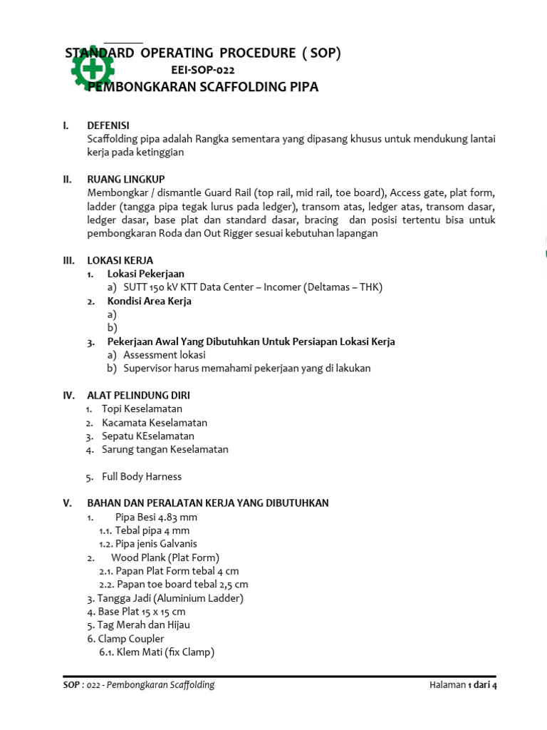 Sop Bongkar Scaffolding Pdf