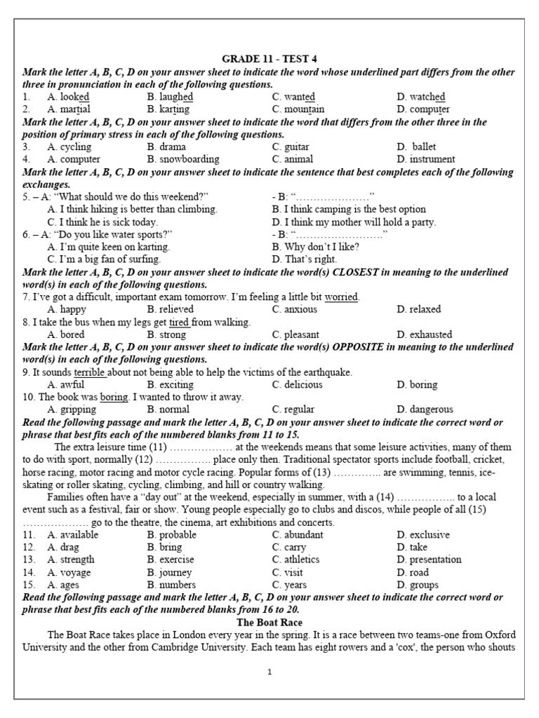 GRADE 11 UNIT 2 TEST 2 ĐỀ PDF