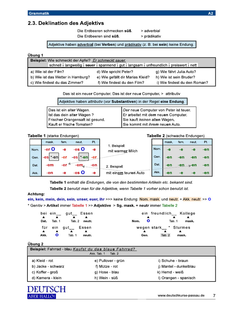 Deklination Des Adjektives | PDF