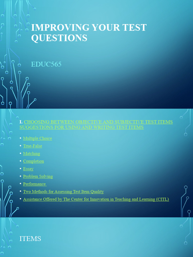 Improving Your Test Questions PDF