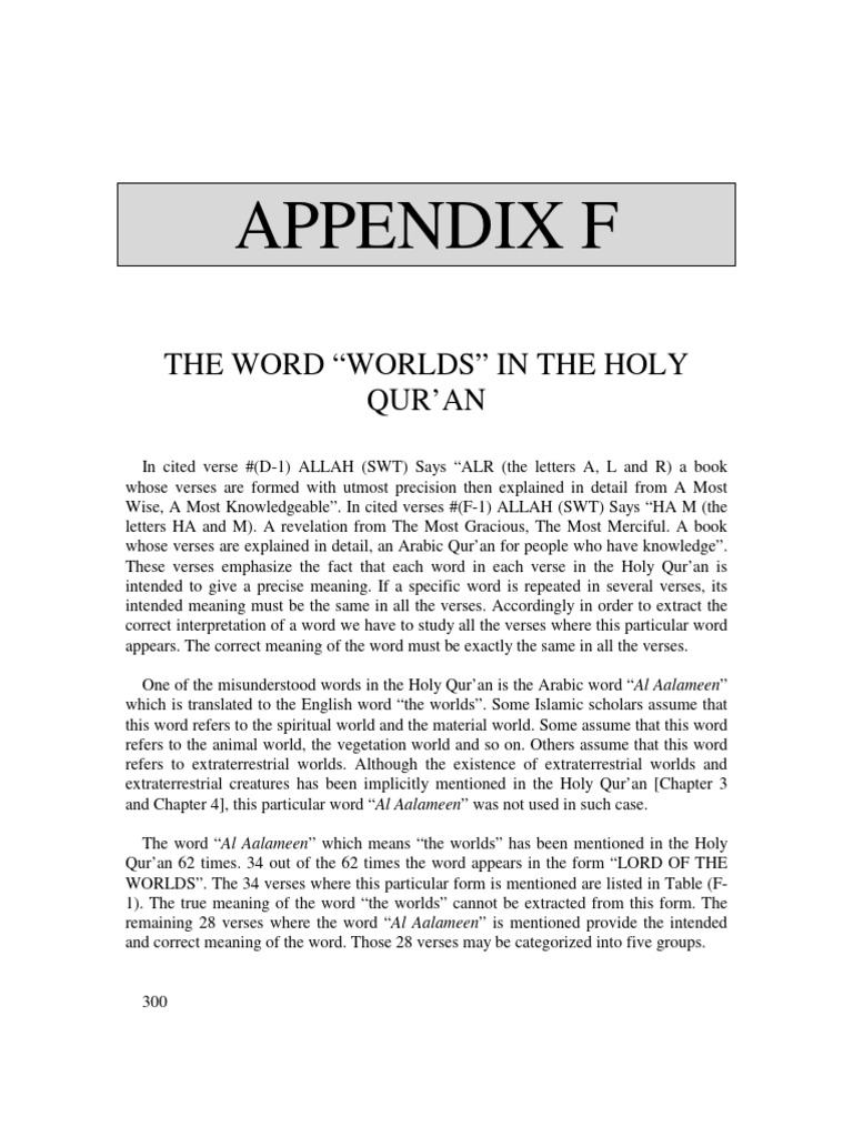 Appendix F The Word Worlds in The Holy Qur'an PDF
