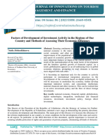 Factors of Development of Investment Activity in The Regions of Our Country and Methods of Assessing Their Economic Efficiency