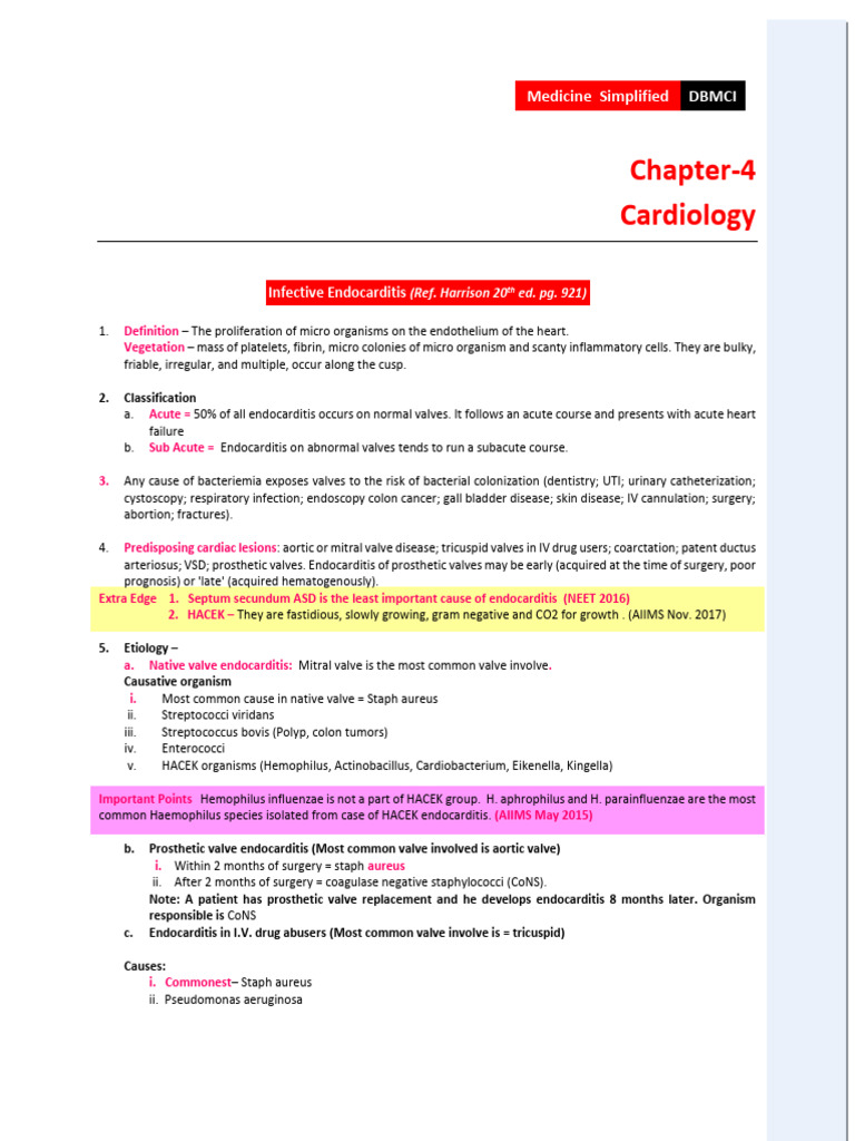 Chapter-4 Cardiology: Infective Endocarditis | PDF