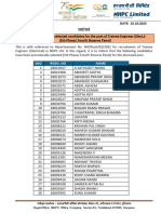 List of Provisionally Selected Candidates For The Post of Trainee Engineer (Elect.) - (5th Phase/ Fourth Reserve Panel)