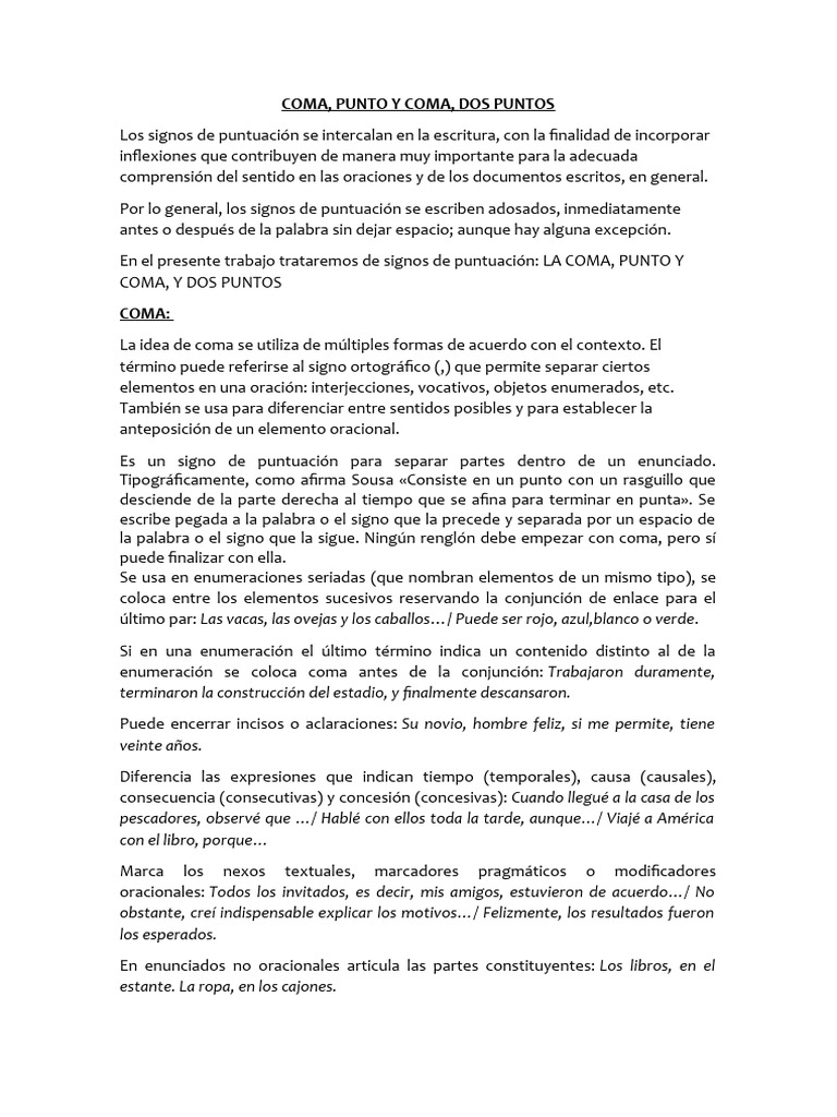Uso de la Coma, Punto y Coma, Dos Puntos | PDF | Coma | Puntuación