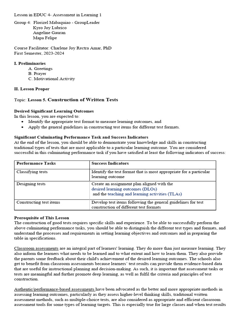 Constructing Effective Written Tests | PDF | Educational Assessment ...