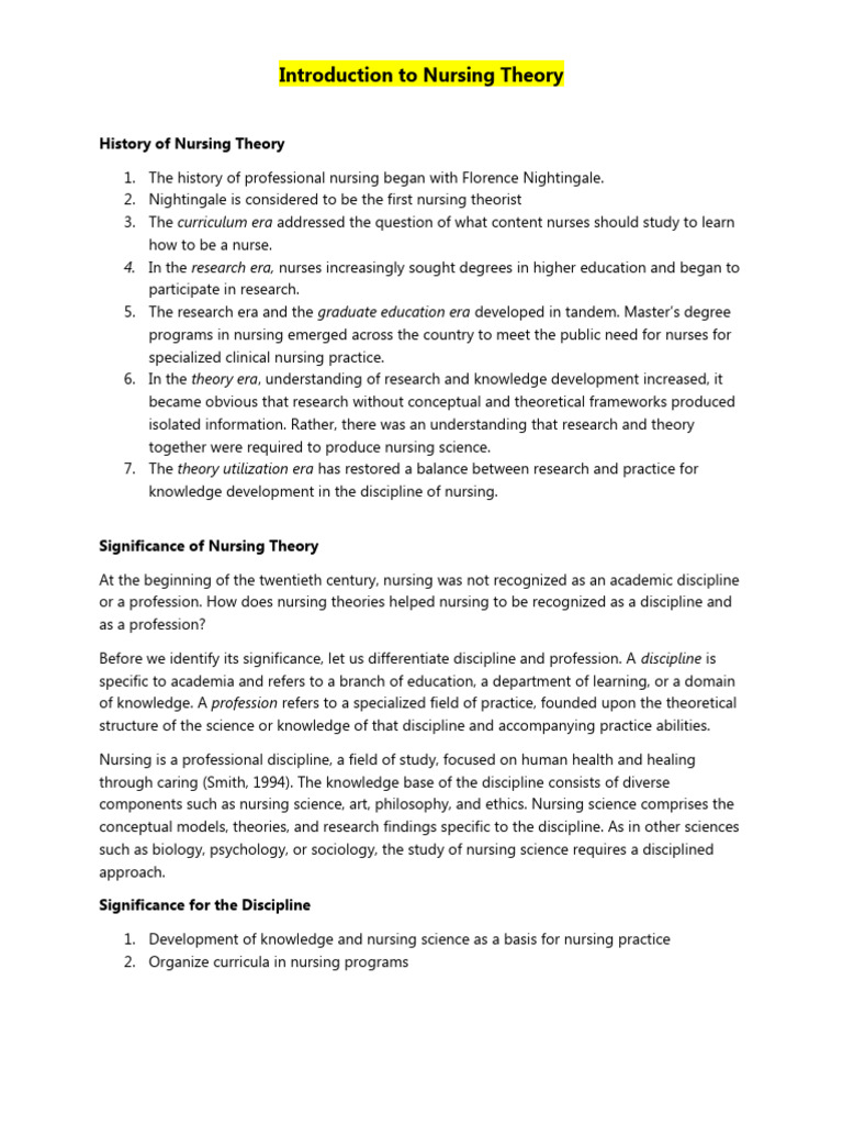 History and Significance of Nursing Theory | PDF | Science | Nursing