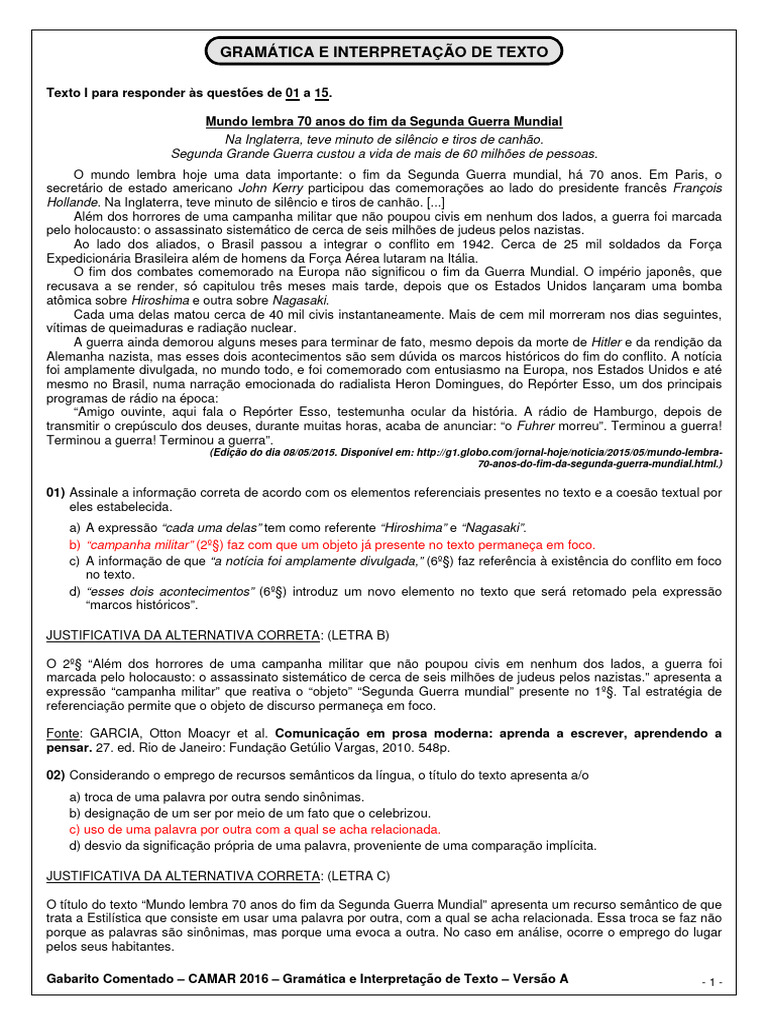 Gramatica e Interpretação de Texto - Exercicio | PDF