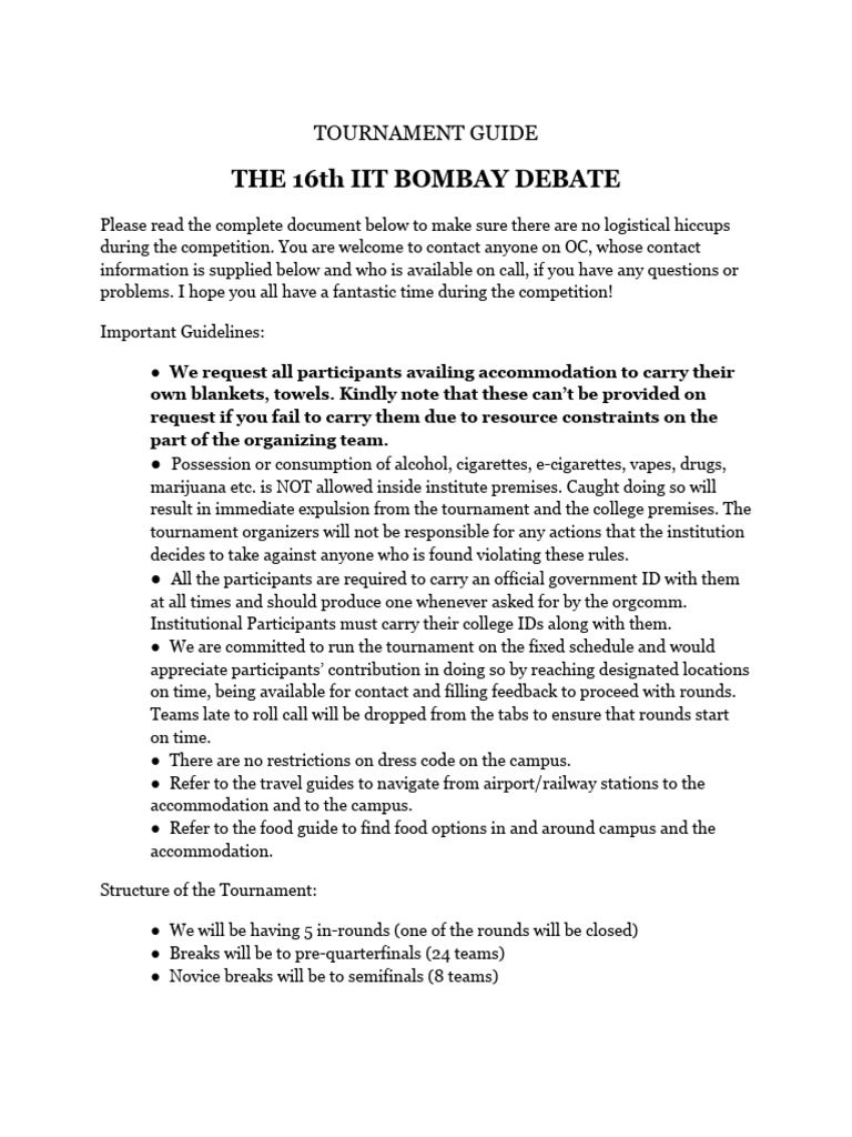 IIT Bombay Debate Tournament Guide | PDF | Career & Growth