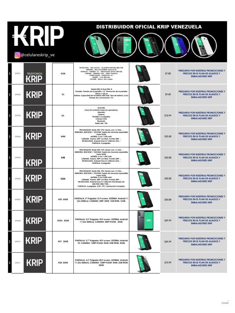 Teléfonos Krip: Modelos y Especificaciones | PDF | Ciencias de la ...