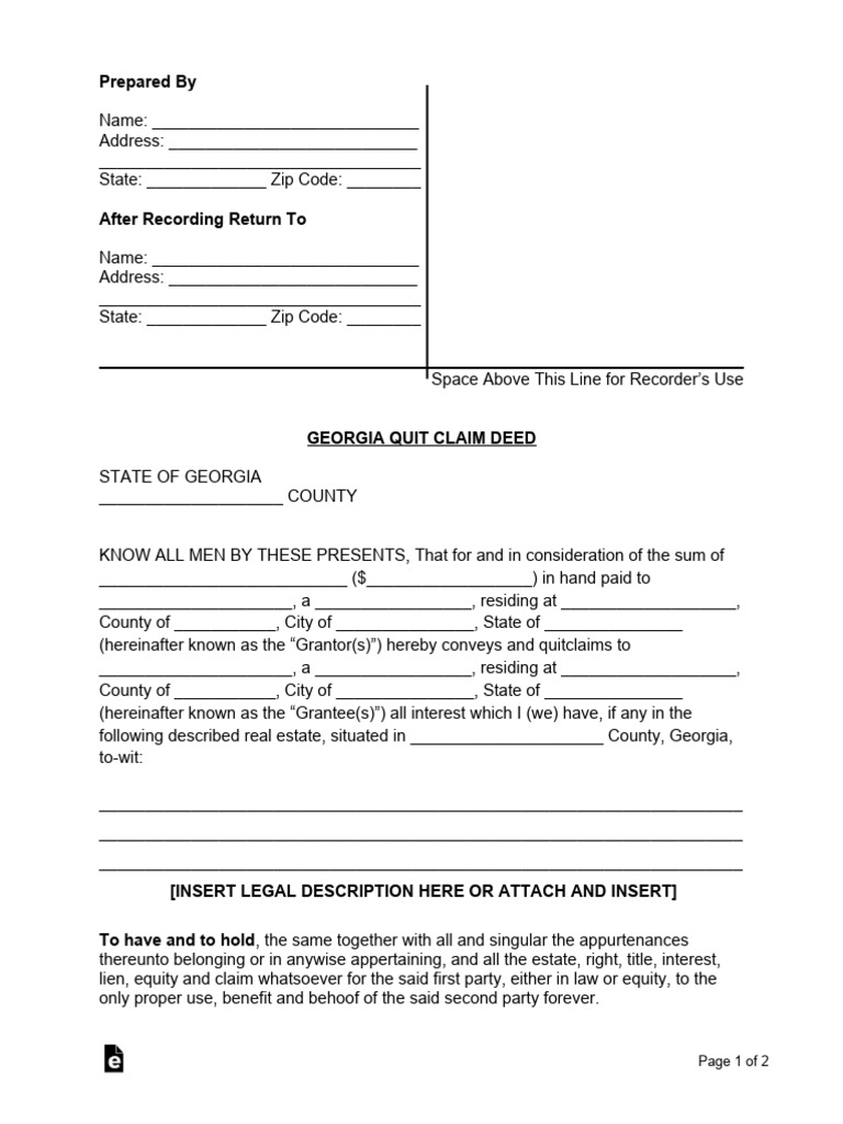 Georgia Quit Claim Deed Form | PDF | Jurisprudence | Civil Law (Legal ...
