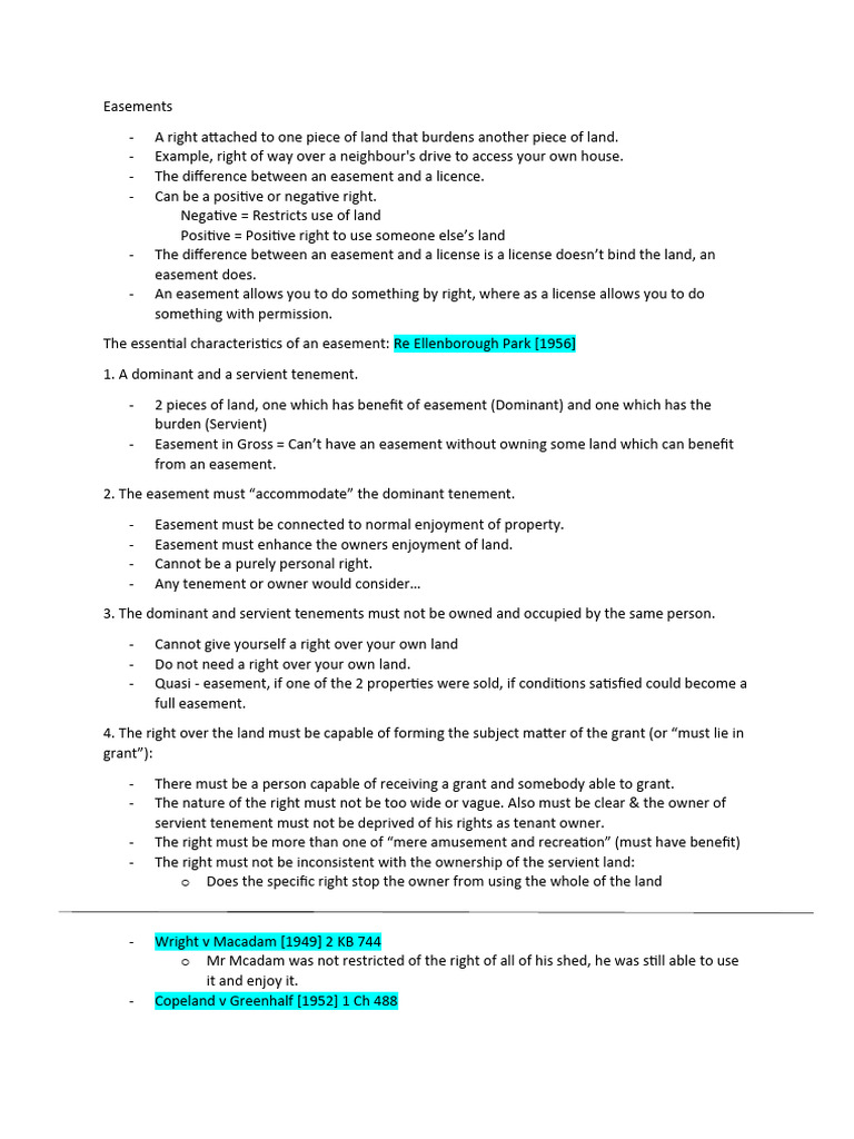 Land Law 5a Easements PDF Easement Environmental Law