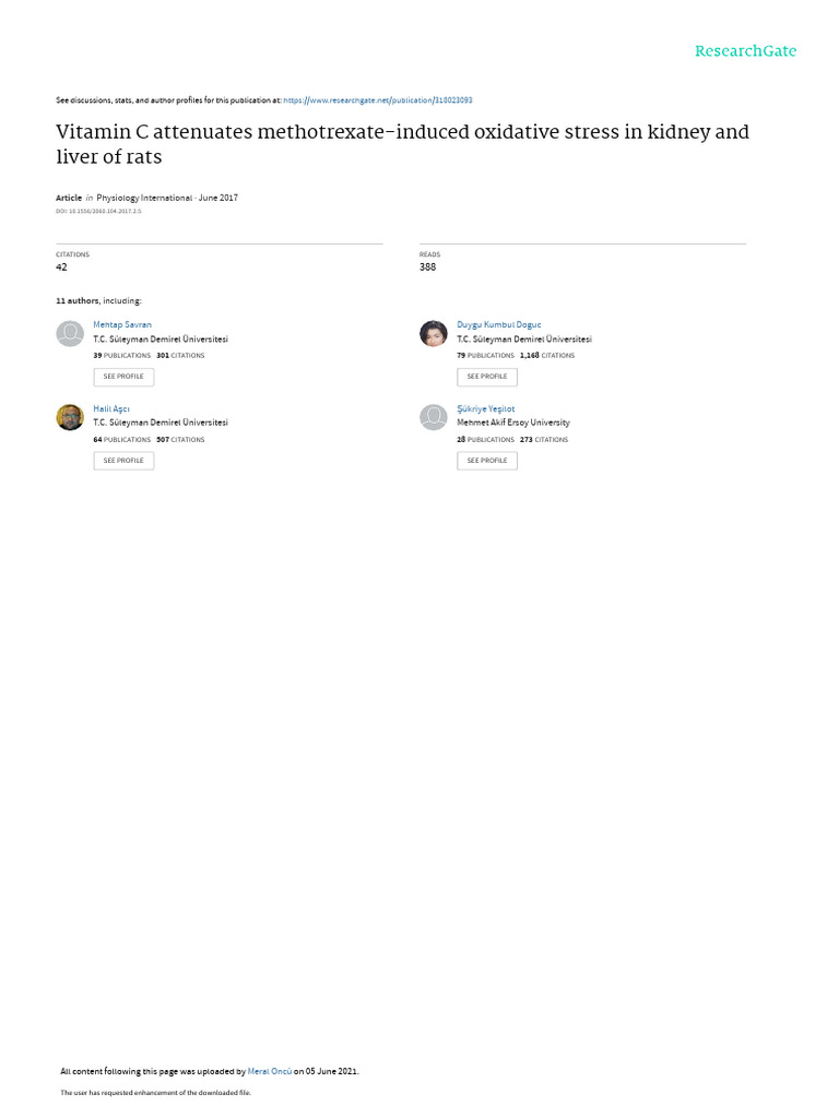 Vitamin C Attenuates MethotrexateInduced Oxidative Stress in Kidney