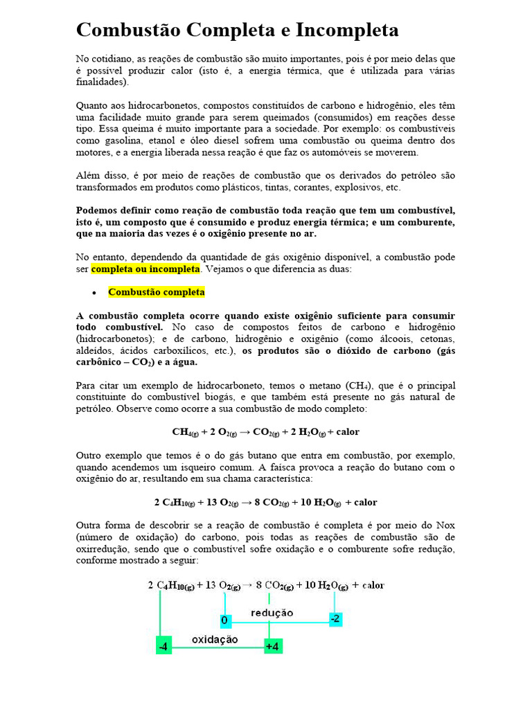 2 ª ESTAÇÃO - Combustão Completa e Incompleta | PDF | Combustão ...