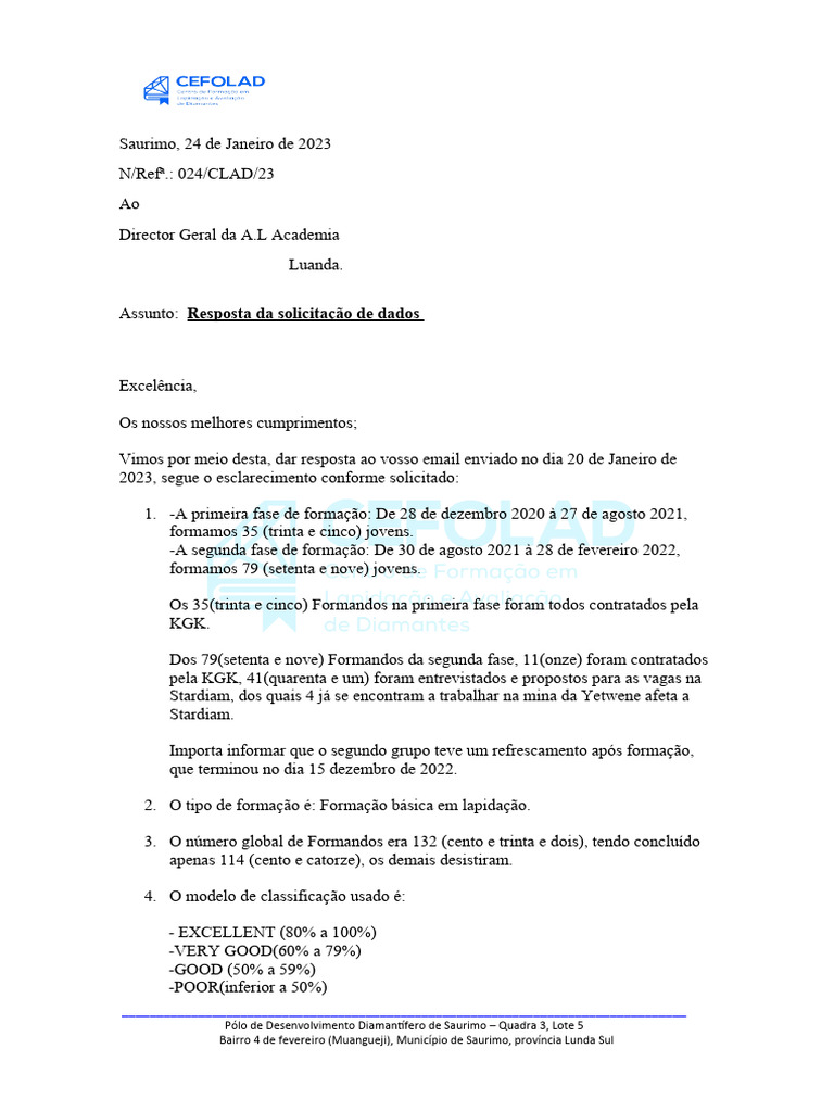 Resposta Solicitacao de Dados | PDF