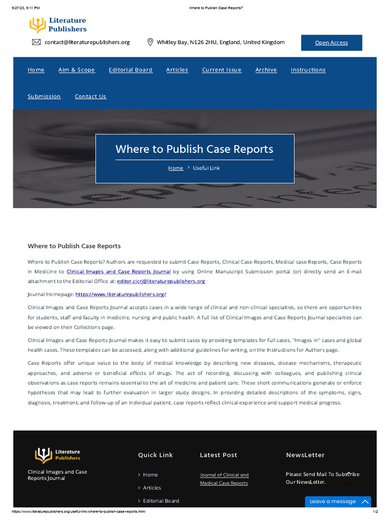 Where To Publish Case Reports PDF Case Report Medicine