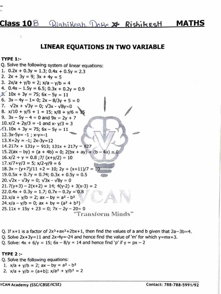 Linear Equation in Two Variables | PDF | Mathematical Objects | Arithmetic