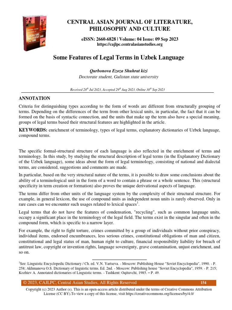 Some Features of Legal Terms in Uzbek Language | PDF | Noun | Word
