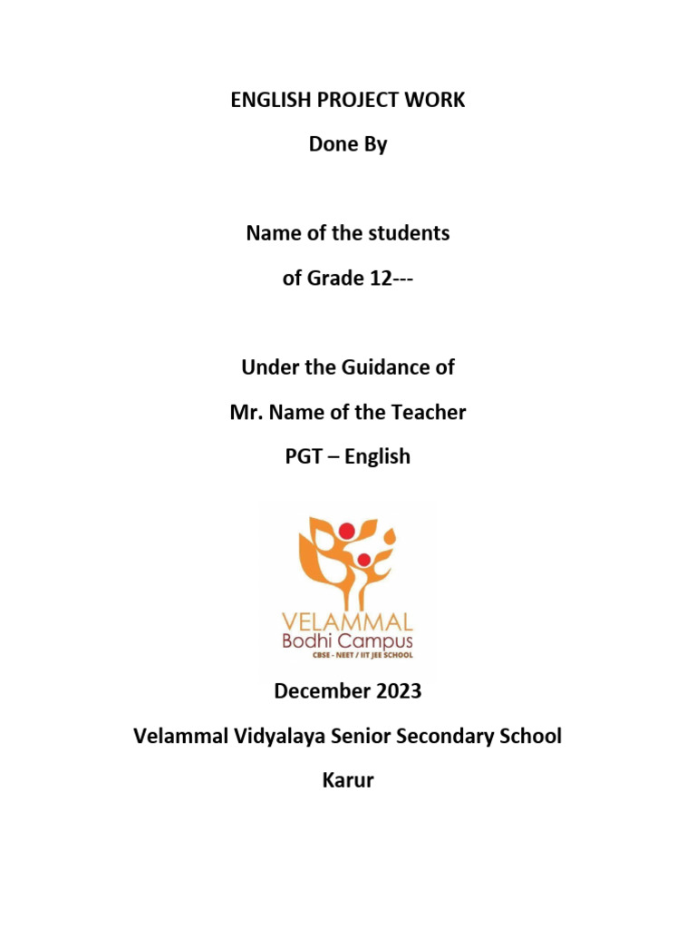 English Project Work - Cover Page | PDF